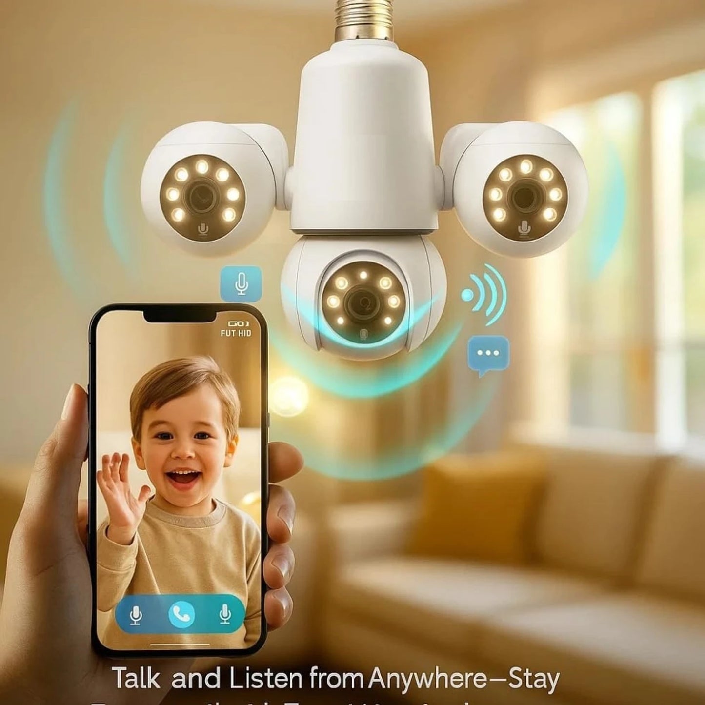 Three Lens Rotatable WiFi IP Camera HD 3MP+3MP+3MP Bulb socket camera | E27-3P Camera
