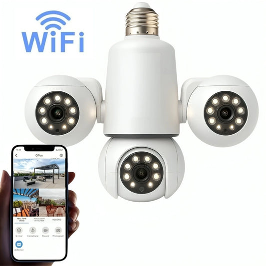 Three Lens Rotatable WiFi IP Camera HD 3MP+3MP+3MP Bulb socket camera | E27-3P Camera