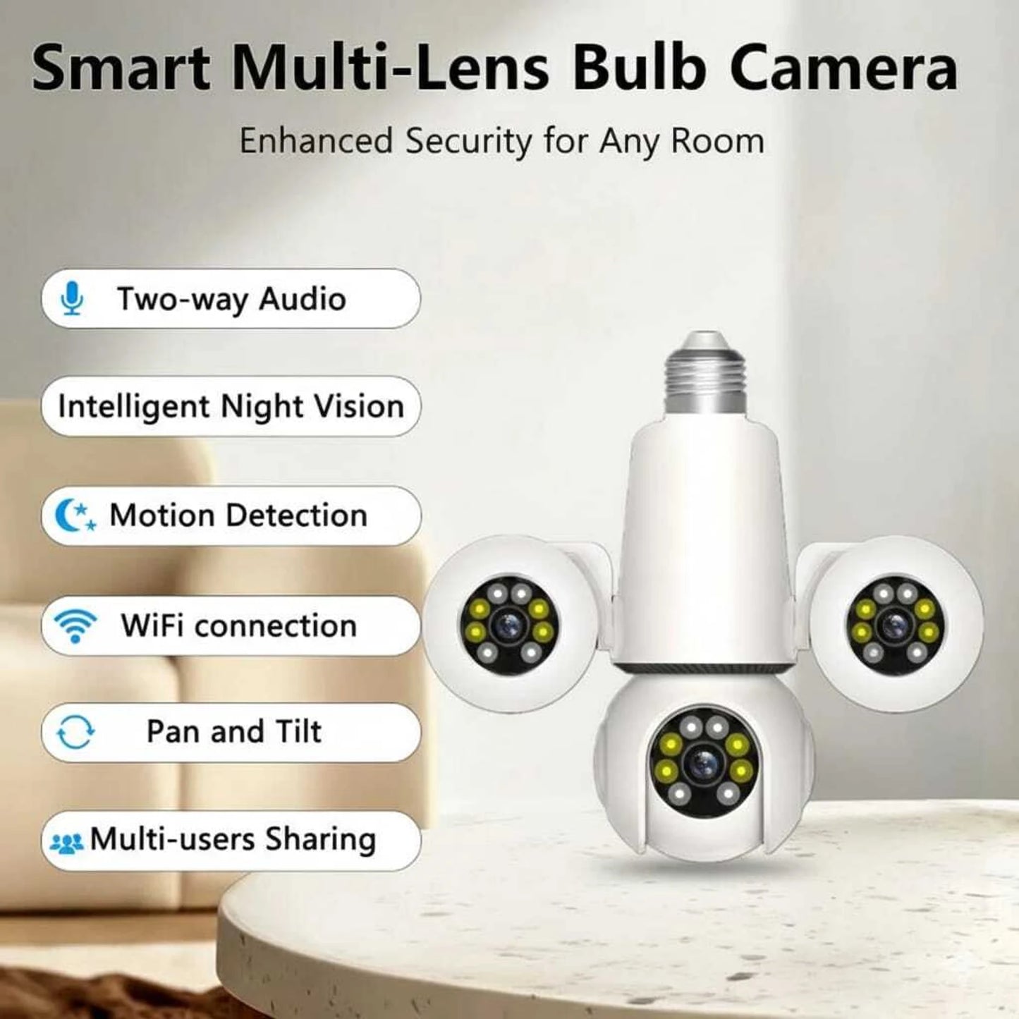 Three Lens Rotatable WiFi IP Camera HD 3MP+3MP+3MP Bulb socket camera | E27-3P Camera