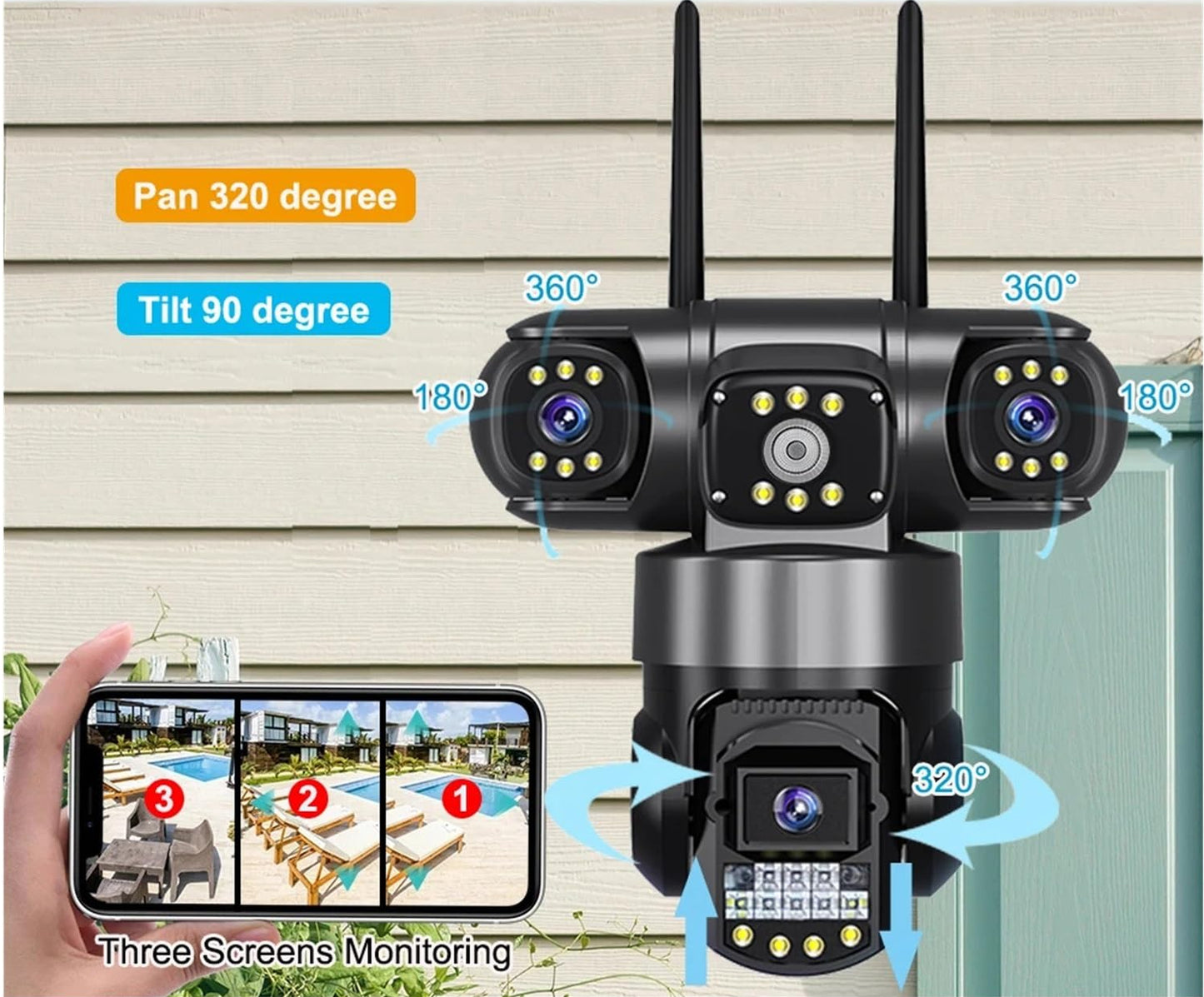 V380 PRO Three Lens WiFi IP Camera |  2MP+2MP+2MP Outdoor Waterproof