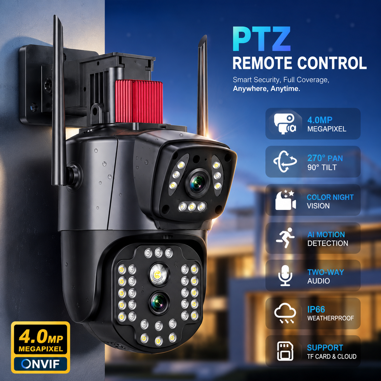 PTZ Wifi Dual Outdoor Camera | A28-Dual Lens Camera