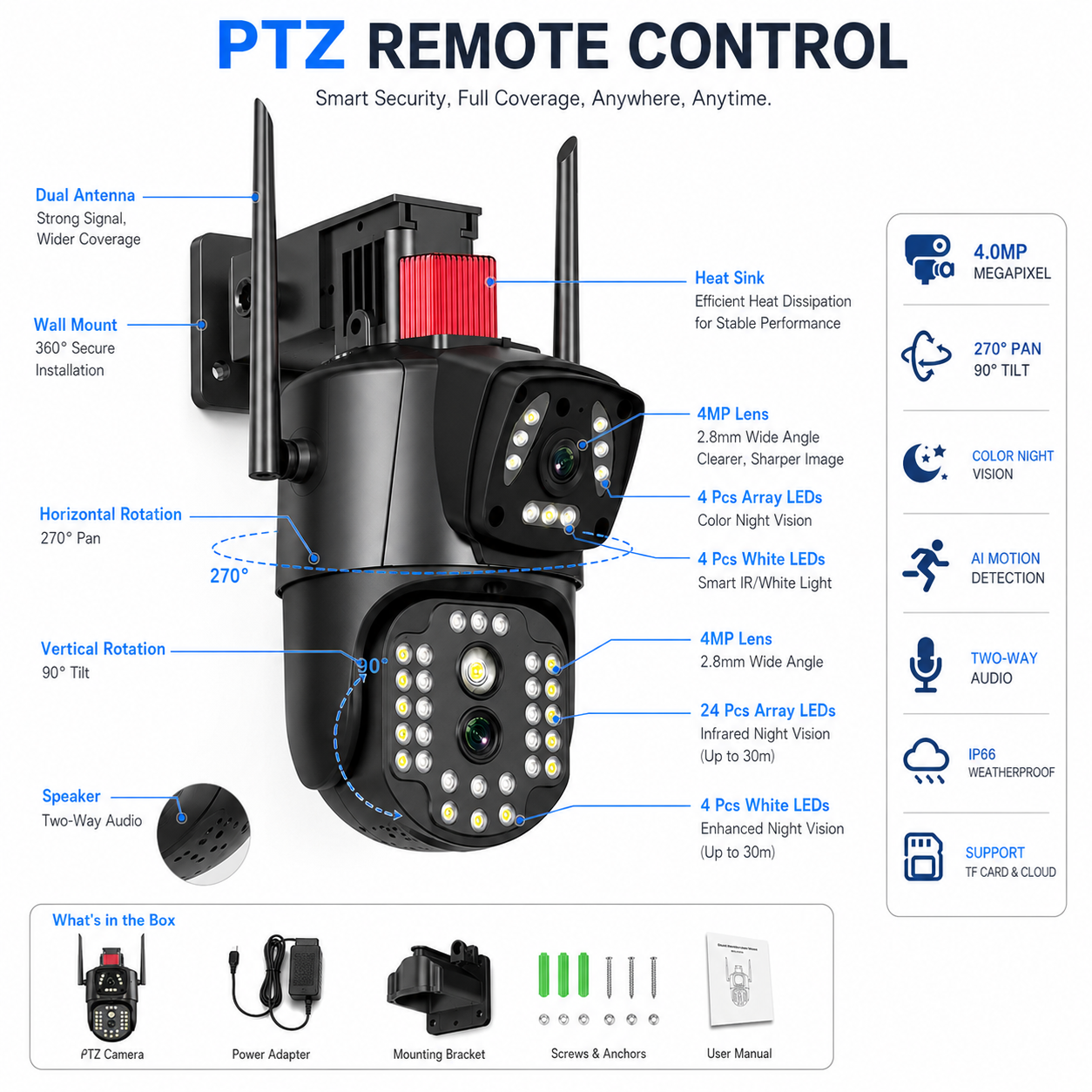 PTZ Wifi Dual Outdoor Camera | A28-Dual Lens Camera