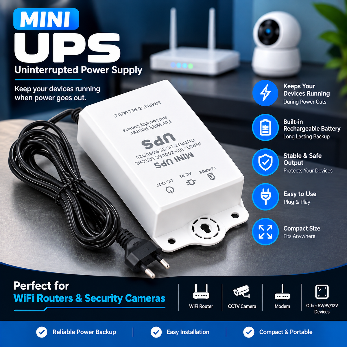 Mini UPS | Power Supply For Wifi Routers & PTZ Cameras