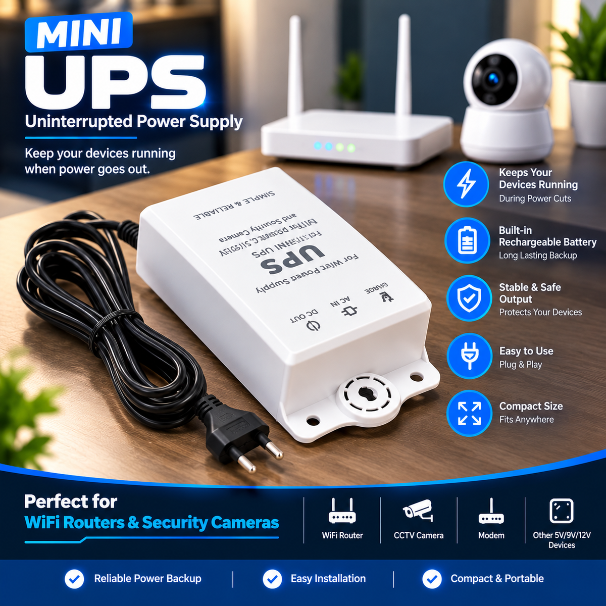 Mini UPS | Power Supply For Wifi Routers & PTZ Cameras