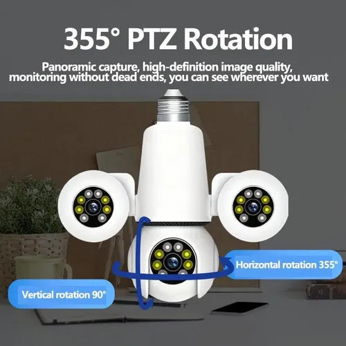 Three Lens Rotatable WiFi IP Camera HD 3MP+3MP+3MP Bulb socket camera | E27-3P Camera