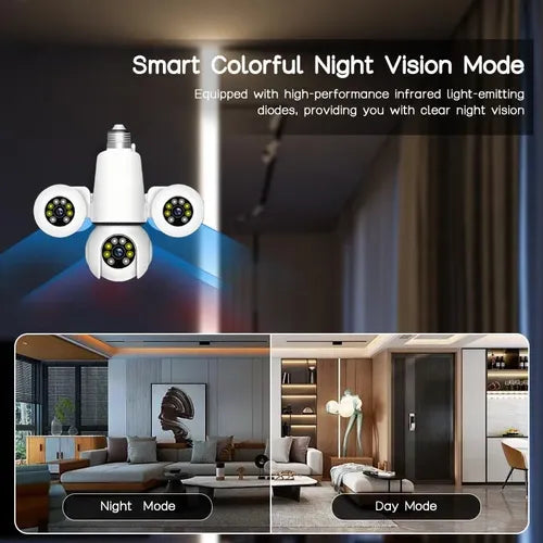 Three Lens Rotatable WiFi IP Camera HD 3MP+3MP+3MP Bulb socket camera | E27-3P Camera