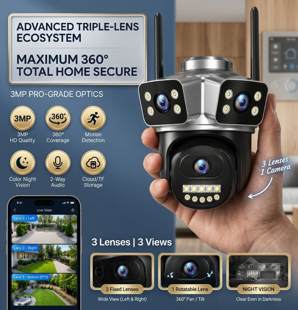 3-Lens WiFi Outdoor Security Camera