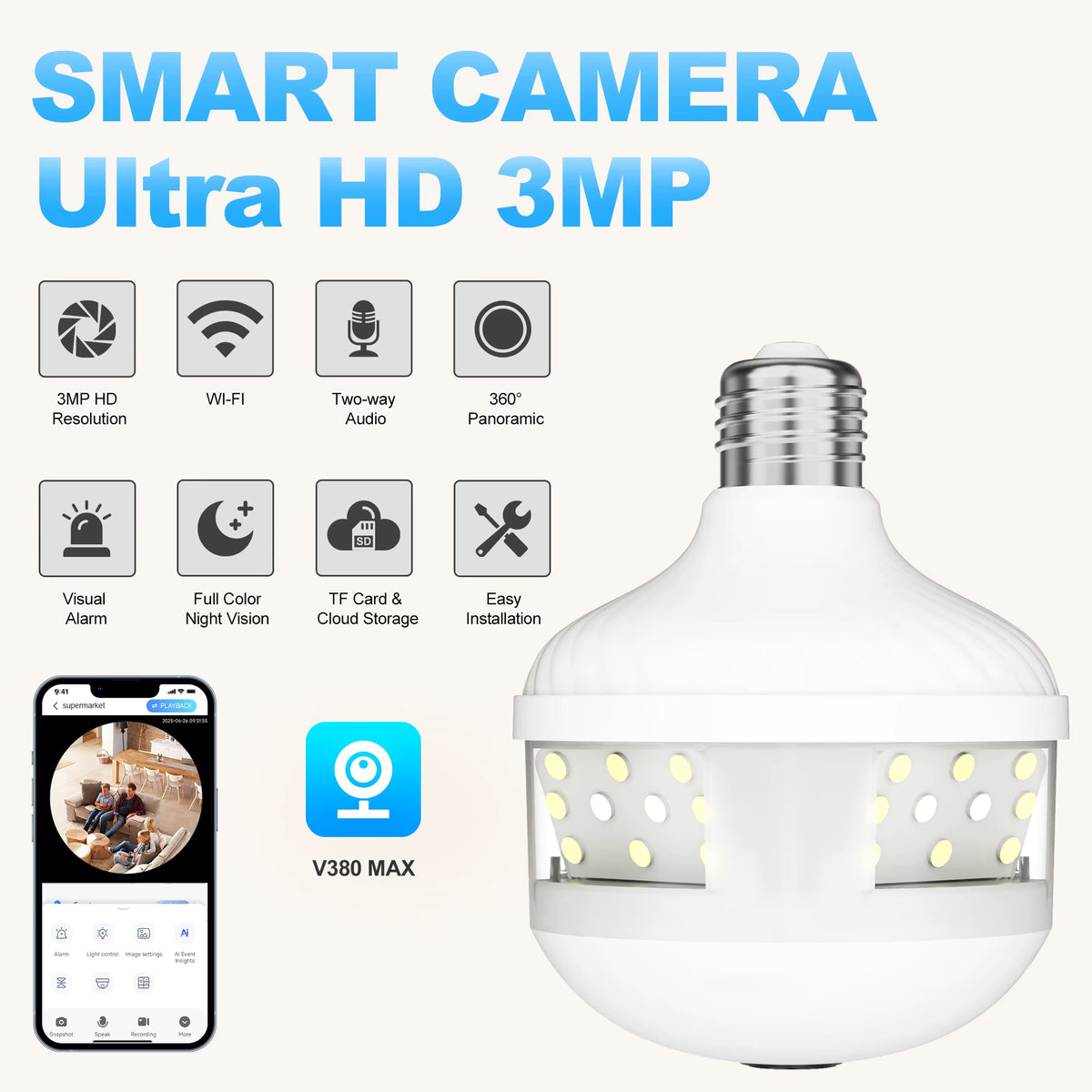 Wifi Fisheye Panorama Camera 1080P 5MP  | 360 Degree Panoramic Fisheye IP Night Vision camera