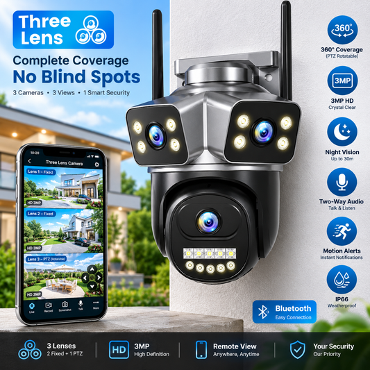 3-Lens WiFi Outdoor Security Camera