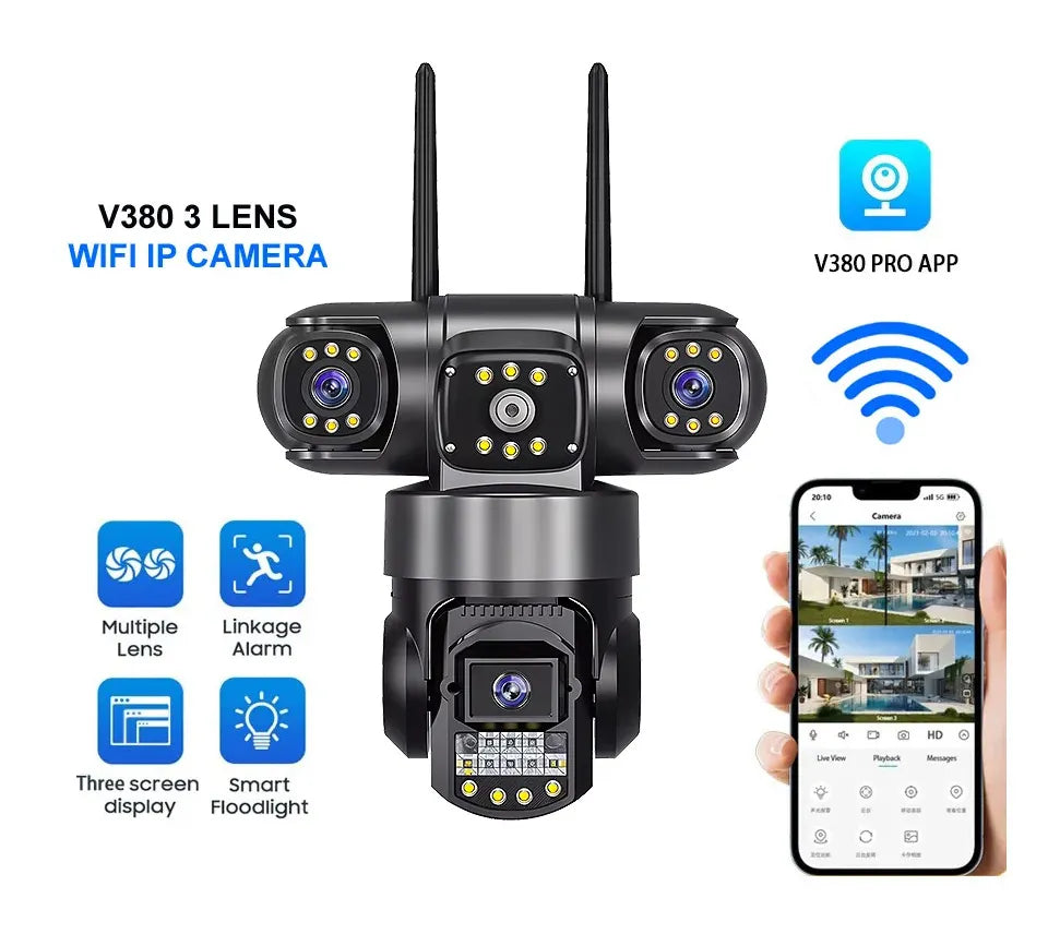 V380 PRO Three Lens WiFi IP Camera |  2MP+2MP+2MP Outdoor Waterproof